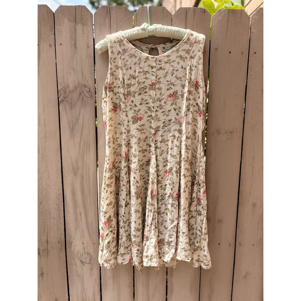 Vintage Crinkle Floral Mini Tie Back 90s Dress
